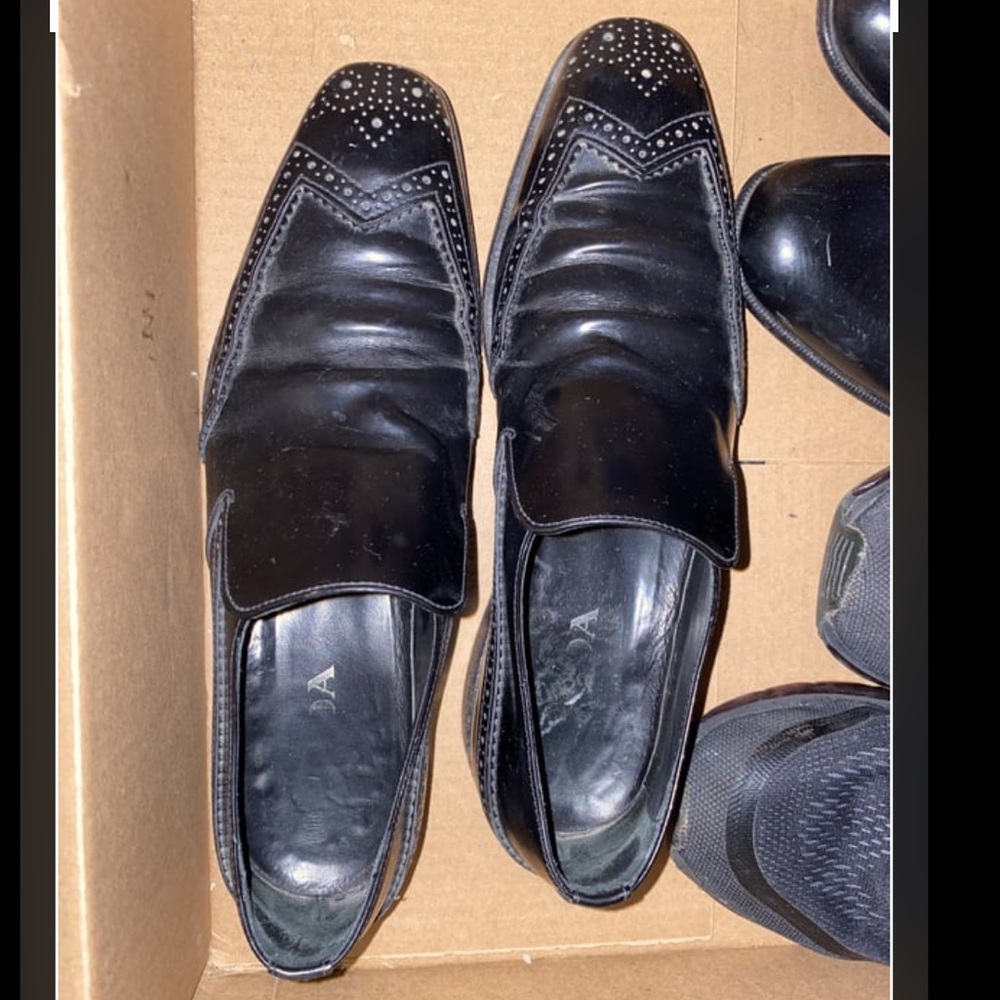 Prada Men’s Loafers *Rare* Fancy Wing Tip Decorative Motif Black Size 10